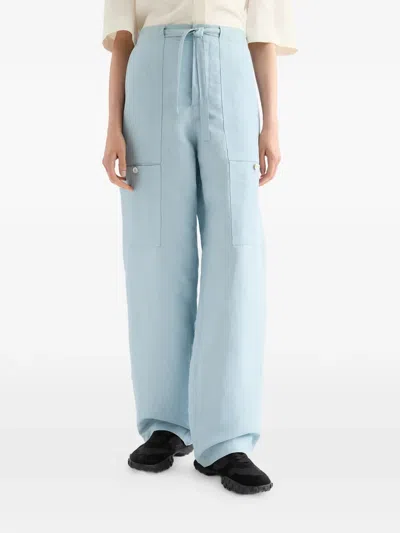 Jil Sander Drawstring Cargo Linen Trousers In Blue