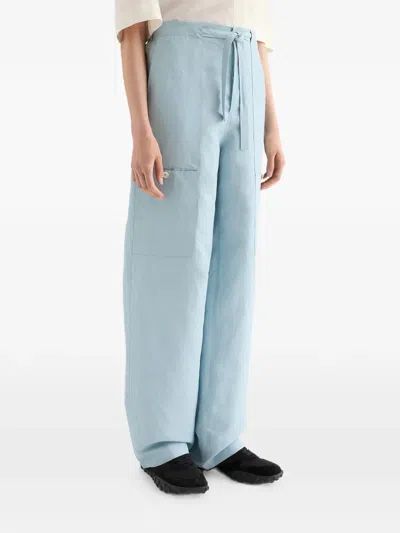 Jil Sander Drawstring Cargo Linen Trousers In Blue