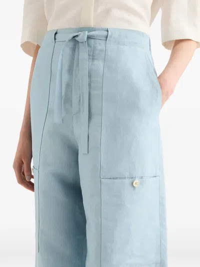 Jil Sander Drawstring Cargo Linen Trousers In Blue