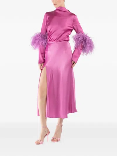 Lapointe Satin Split Midi Skirt In Pink