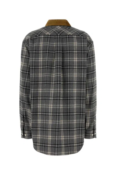 Miu Miu Embroidered Flanel Oversize Shirt In Gray