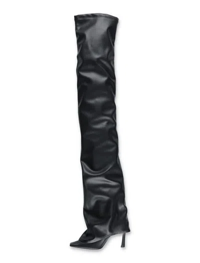 Attico Robin Otk Thigh High Boots In Black Leather In Black