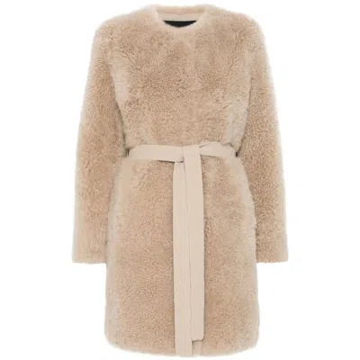 Yves Salomon Shearling Coat In Neutral