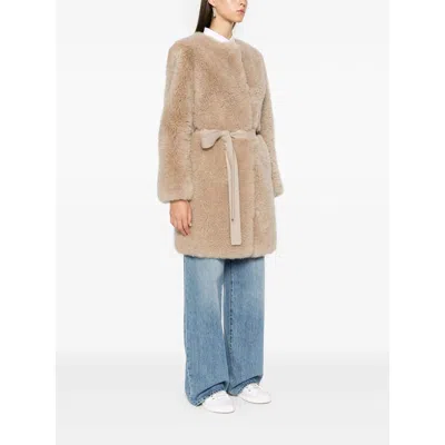 Yves Salomon Shearling Coat In Neutral