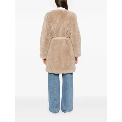 Yves Salomon Shearling Coat In Neutral