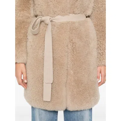 Yves Salomon Shearling Coat In Neutral