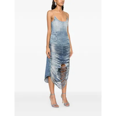 Diesel Fringed Minidress In Blue