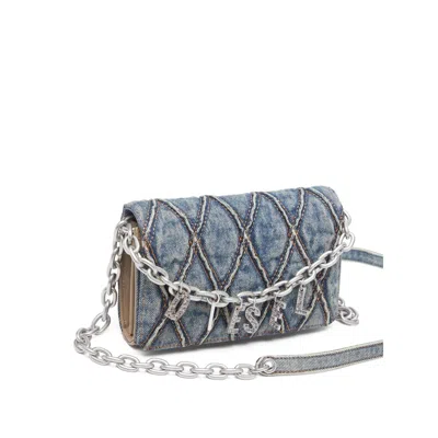 Diesel Quilted Gray Wallet With Chain Strap In Blue