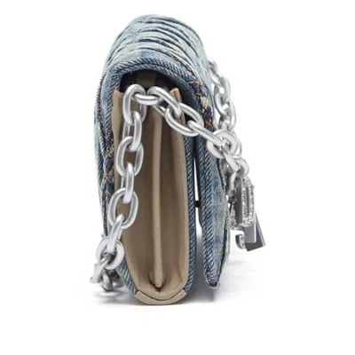 Diesel Quilted Gray Wallet With Chain Strap In Blue