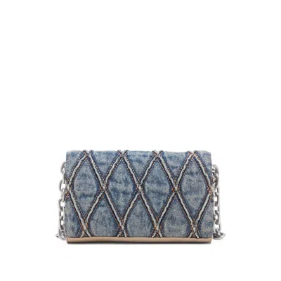 Diesel Quilted Gray Wallet With Chain Strap In Blue