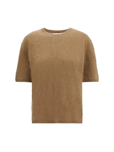 Lisa Yang Maren Short Sleeve Sweater In Toffee In Brown