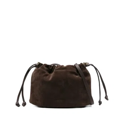 Strathberry Charlotte Drawstring Suede Suede Chocolate Bags In Brown