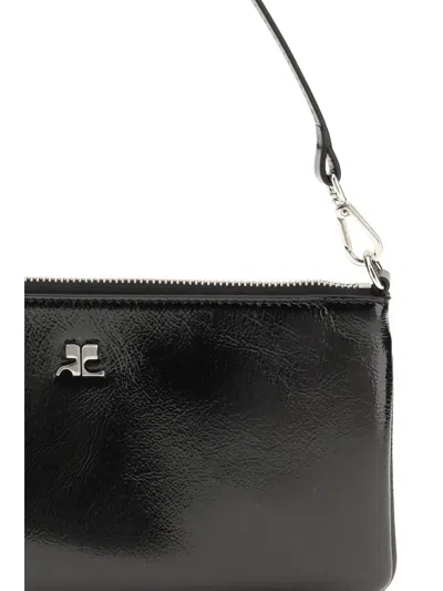 Courrèges Logo-plaque Zipped Pouch In Black