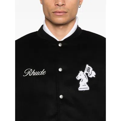 Rhude Regista Wool Blend Varsity Jacket In Black