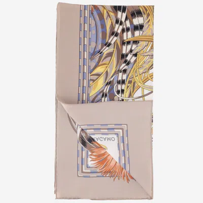 Ferragamo Silk Scarf With Rooster Print In Brown