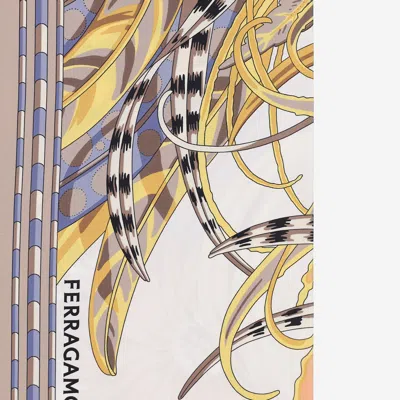 Ferragamo Silk Scarf With Rooster Print In Brown