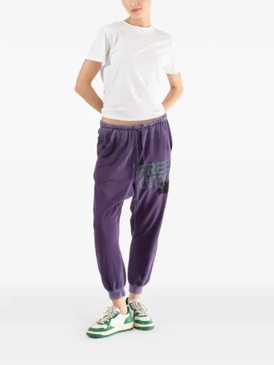 Freecity Drawstring Lettering Track Pants In Purple