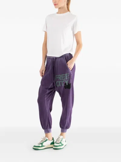 Freecity Drawstring Lettering Track Pants In Purple