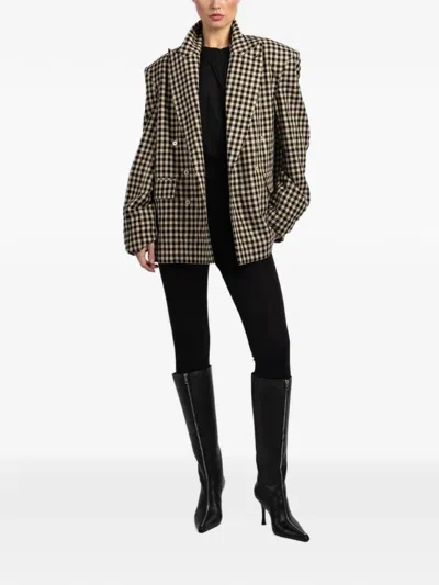 Jejia Olly Check-pattern Double-breasted Blazer In Brown
