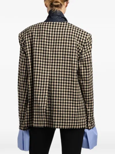 Jejia Olly Check-pattern Double-breasted Blazer In Brown