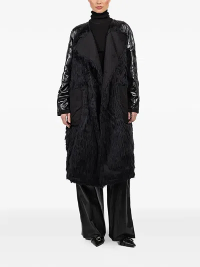 R13 Reversible Fringed Coat In Black