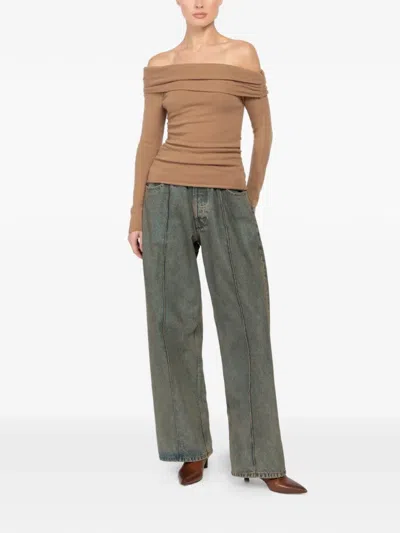 The Sei Off-shoulder Long-sleeve Top In Brown