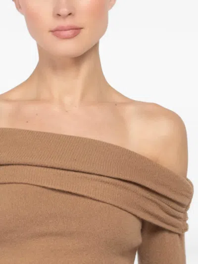The Sei Off-shoulder Long-sleeve Top In Brown