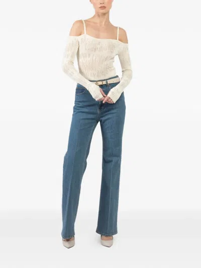 Isabel Benenato Lace Strap Blouse In White