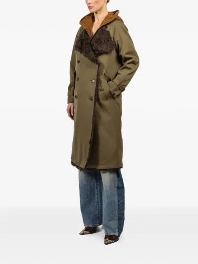 R13 Reversible Hooded Trench Coat In Green