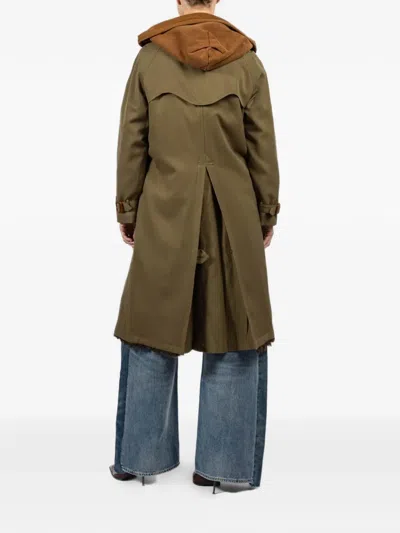 R13 Reversible Hooded Trench Coat In Green