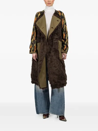 R13 Reversible Hooded Trench Coat In Green