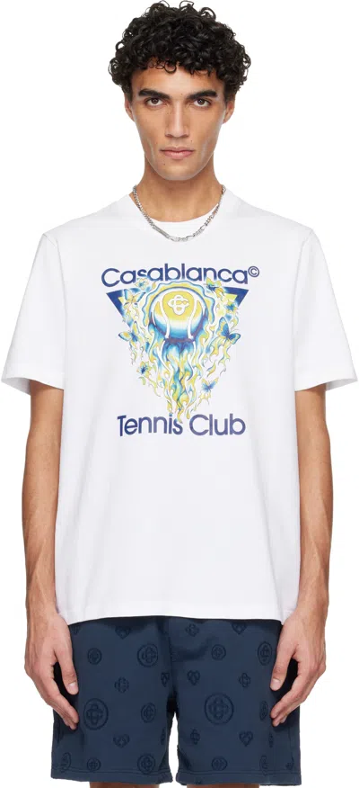 Casablanca Men White Crewneck T-shirt With Logo Print On The Front In Cotton Man