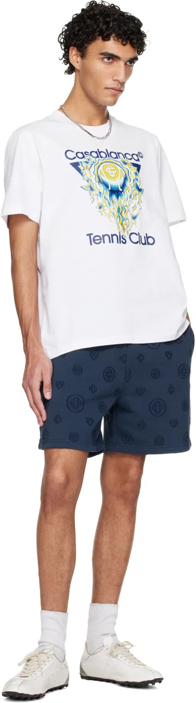 Casablanca Men White Crewneck T-shirt With Logo Print On The Front In Cotton Man