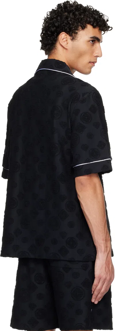 Casablanca Men Black Shirt With Classic Lapels And All-over Embossed Monogram In Cotton Man