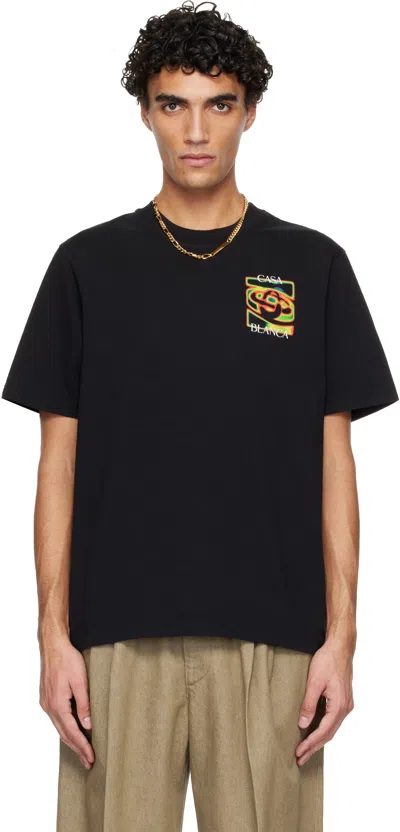 Casablanca Black Crewneck T-shirt With Logo Detail On The Front And Maxi Logo On The Rear In Cotton Man