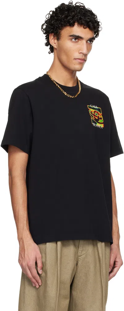 Casablanca Black Crewneck T-shirt With Logo Detail On The Front And Maxi Logo On The Rear In Cotton Man