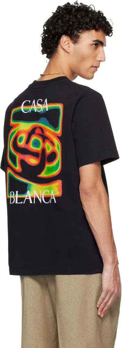 Casablanca Black Crewneck T-shirt With Logo Detail On The Front And Maxi Logo On The Rear In Cotton Man