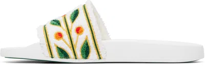 Casablanca Terry Slider Sandals Embroidered Strap Flat