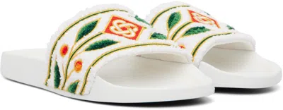 Casablanca Terry Slider Sandals Embroidered Strap Flat