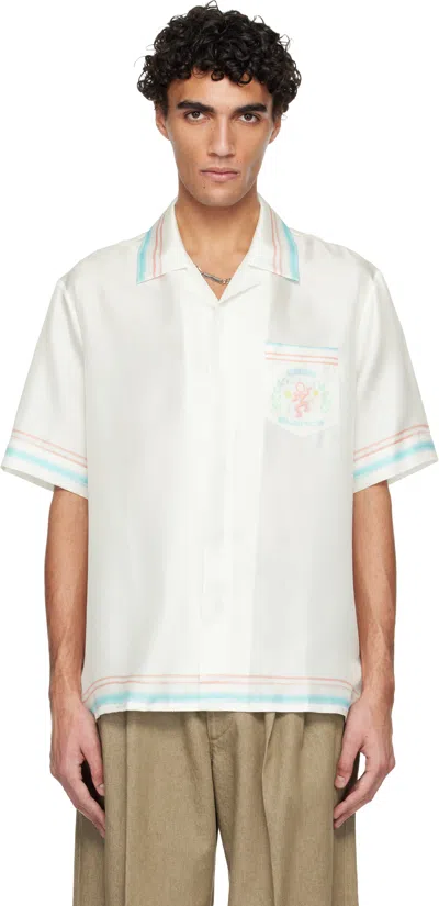 Casablanca Silk Shirt Short Sleeves Graphic Print Pocket In White