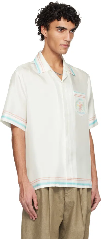 Casablanca Silk Shirt Short Sleeves Graphic Print Pocket In White