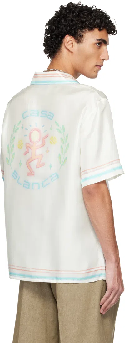 Casablanca Silk Shirt Short Sleeves Graphic Print Pocket In White