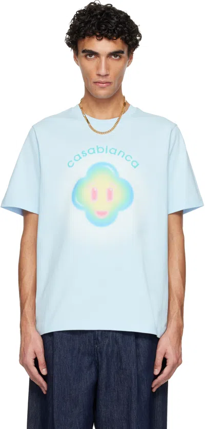 Casablanca Ribbed Crew Neck Short Sleeve T-shirt With Airbrush Artwork In Blue