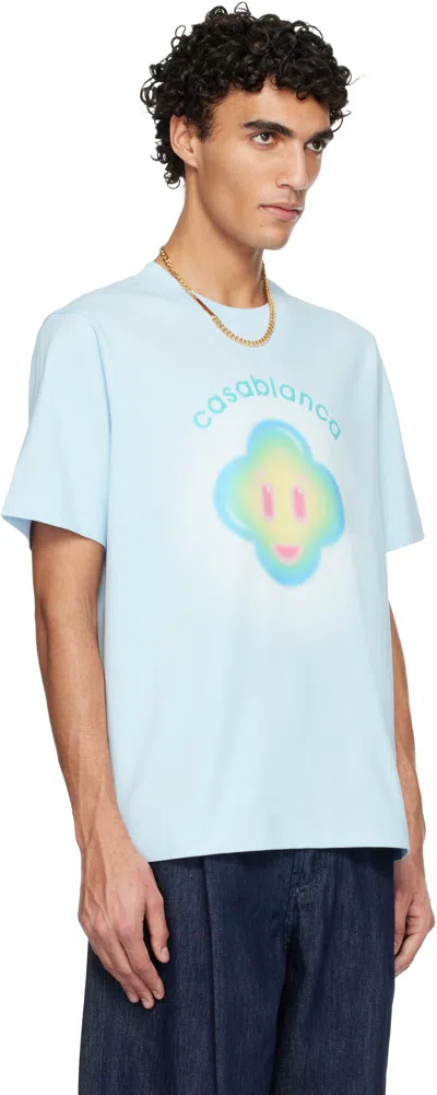 Casablanca Ribbed Crew Neck Short Sleeve T-shirt With Airbrush Artwork In Blue