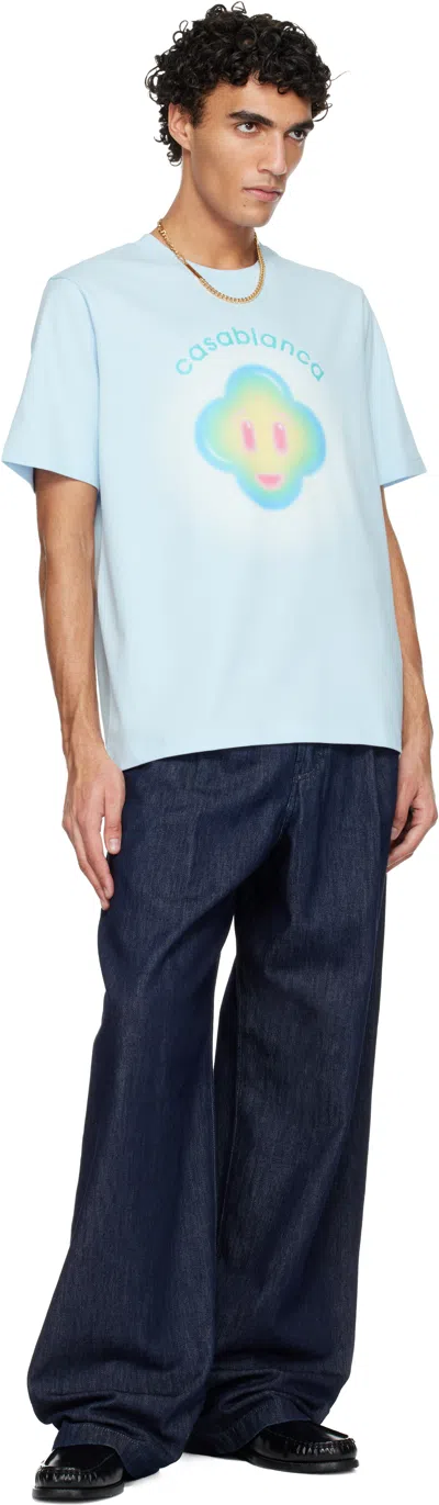 Casablanca Ribbed Crew Neck Short Sleeve T-shirt With Airbrush Artwork In Blue
