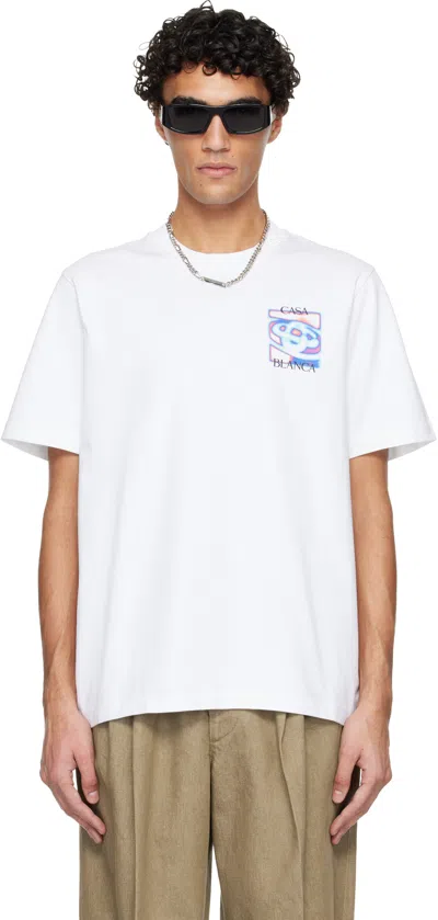 Casablanca Men White Crewneck T-shirt With Logo Detail On The Front And Maxi Logo On The Rear In Cot
