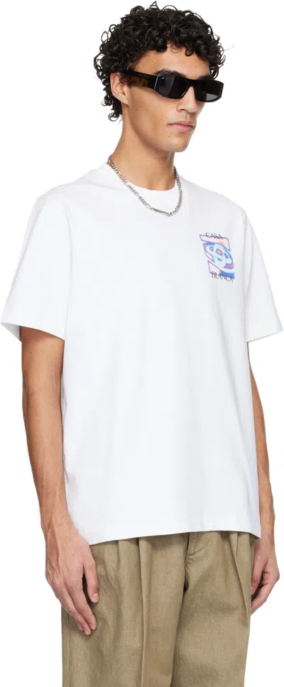 Casablanca Men White Crewneck T-shirt With Logo Detail On The Front And Maxi Logo On The Rear In Cot
