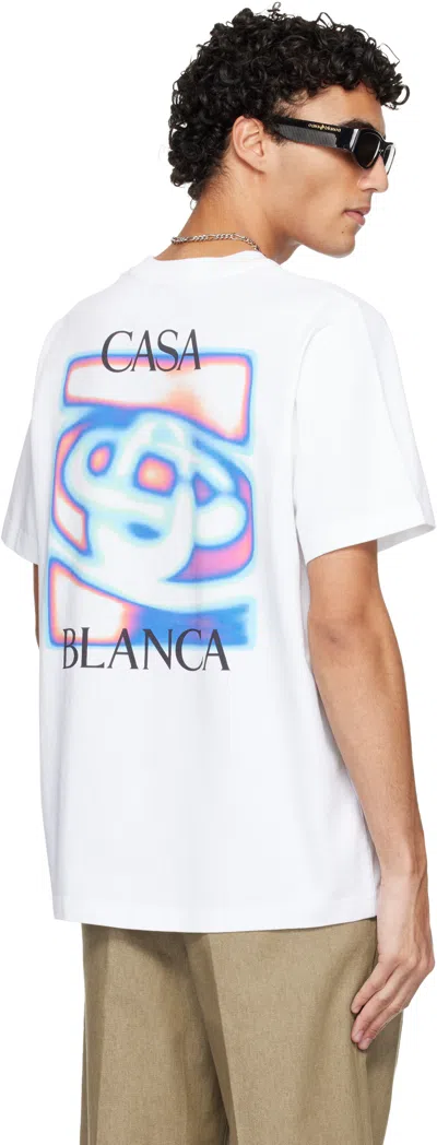 Casablanca Men White Crewneck T-shirt With Logo Detail On The Front And Maxi Logo On The Rear In Cot