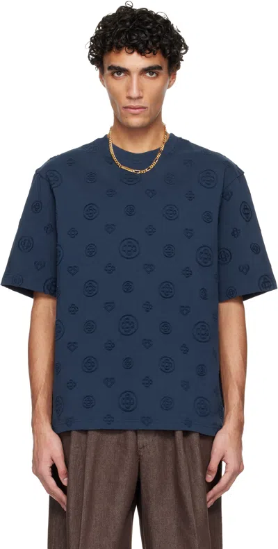 Casablanca Crew Neck T Shirt Embossed Pattern In Blue