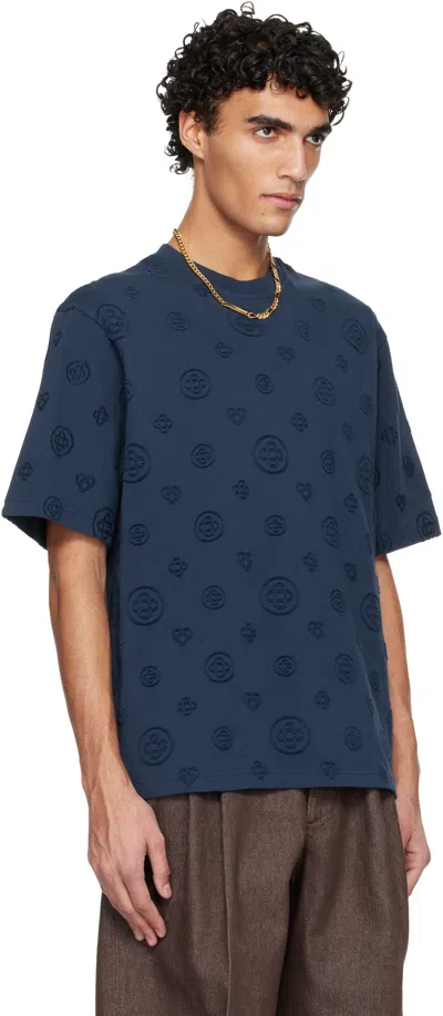 Casablanca Crew Neck T Shirt Embossed Pattern In Blue